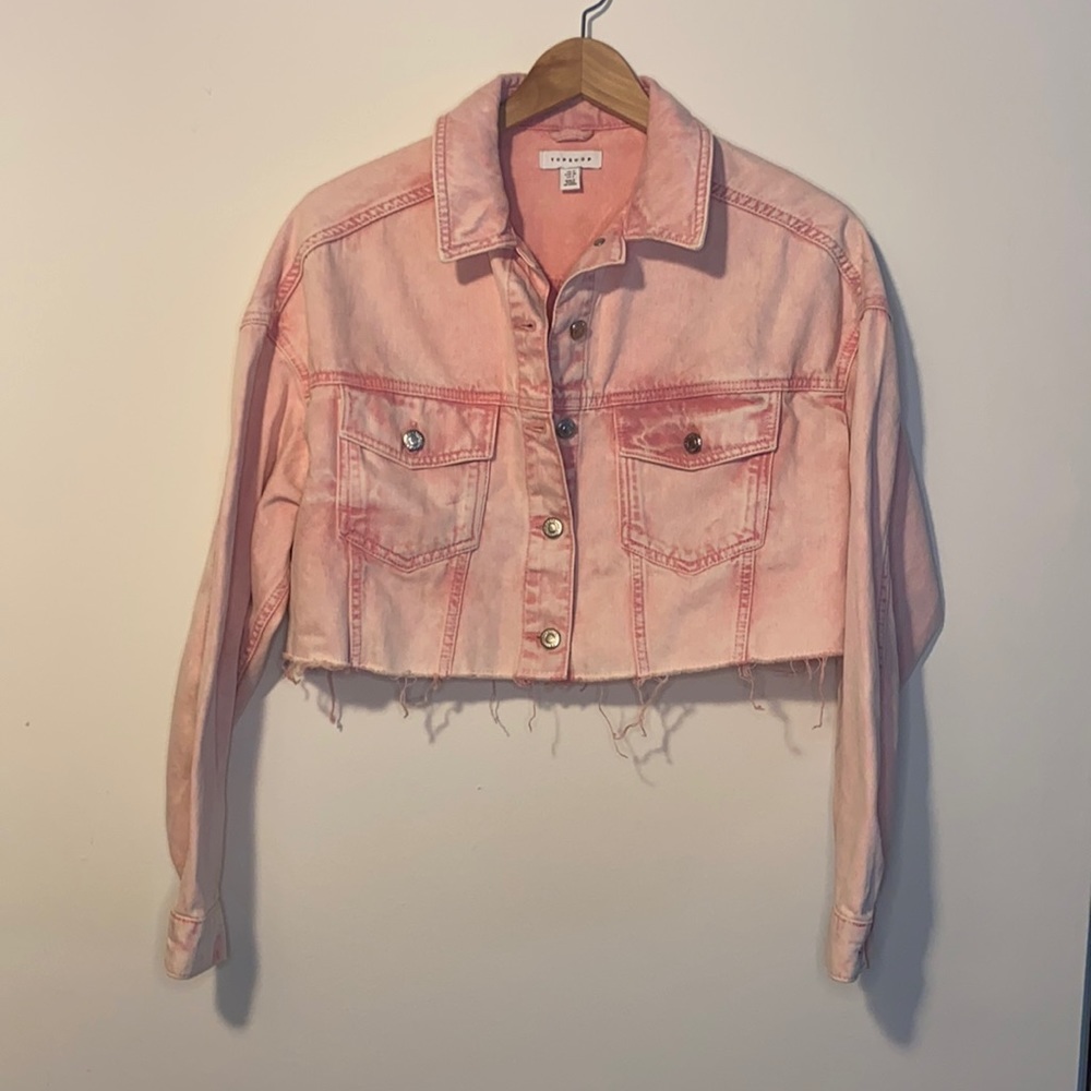Top shop pink cropped jean jacket